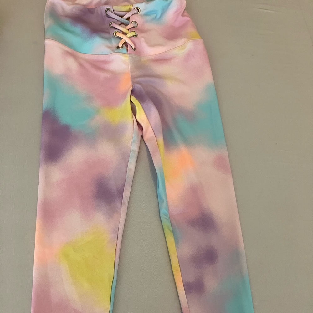 Girls Tie Dye Lace Up Leggings